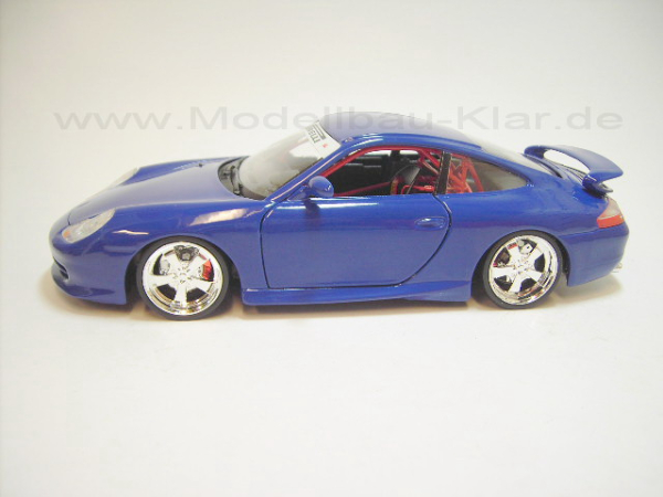 BBurago Porsche 911 (996) GT3 blau + 02-6 (umgebautes Modell) 1:18