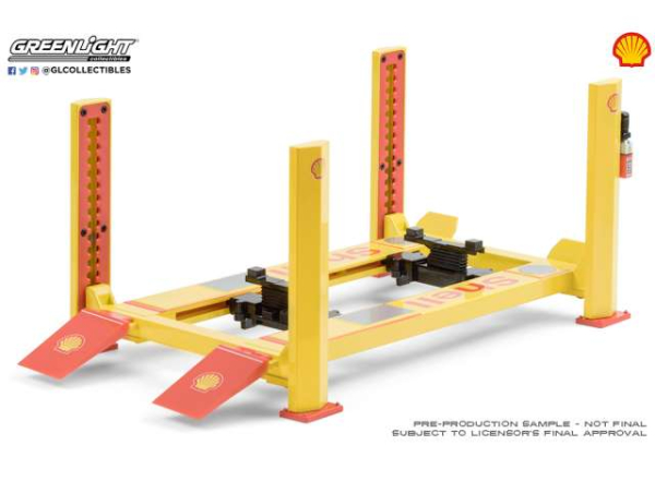 Greenlight Hebebühne 4-post-lift Shell Oil #2 gelb 1:18 garage Diorama