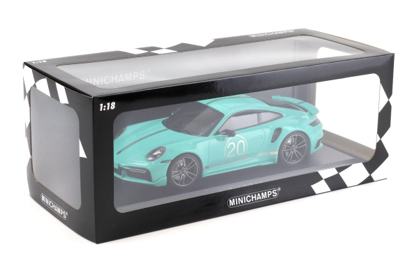 Minichamps Porsche 911 992 Turbo S Coupe Sport Design 2021 green 1:18 limited 1/504 Modelcar 155069175