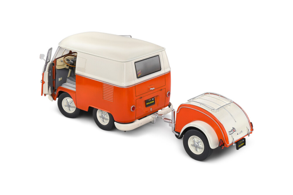 VW Volkswagen Kool Kombi orange weiß mit Anhänger 1:18 Solido Modellauto 421186412