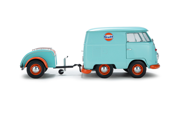 VW Volkswagen T1 Cool Combi Oil Tribute mit Anhänger Gulf 1:18 Solido Modellauto 421186608