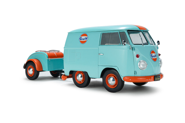 VW Volkswagen T1 Cool Combi Oil Tribute mit Anhänger Gulf 1:18 Solido Modellauto 421186608