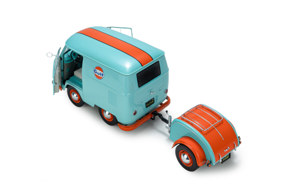 VW Volkswagen T1 Cool Combi Oil Tribute mit Anhänger Gulf 1:18 Solido Modellauto 421186608