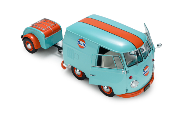 VW Volkswagen T1 Cool Combi Oil Tribute mit Anhänger Gulf 1:18 Solido Modellauto 421186608