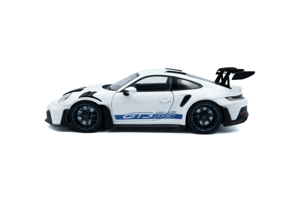 Porsche 911 GT3 RS 992 2024 weiß mit blauen Streifen 1:18 Solido 421186399 Modellauto