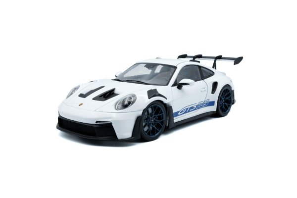 Porsche 911 GT3 RS 992 2024 weiß mit blauen Streifen 1:18 Solido 421186399 Modellauto