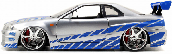 Jada Toys 253203044 Fast & Furious Brian's Nissan Skyline GT-R R34 1:24 Modellauto