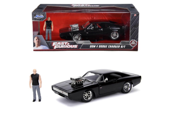 Jada Toys 253205000 Fast & Furious Dom's Dodge Charger R/T 1970 + Figur 1:24 Modellauto