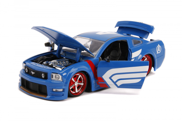 Jada Toys 253225007 Marvel Captain Future Figur + 2006 Ford Mustang GT 1:24 Modellauto