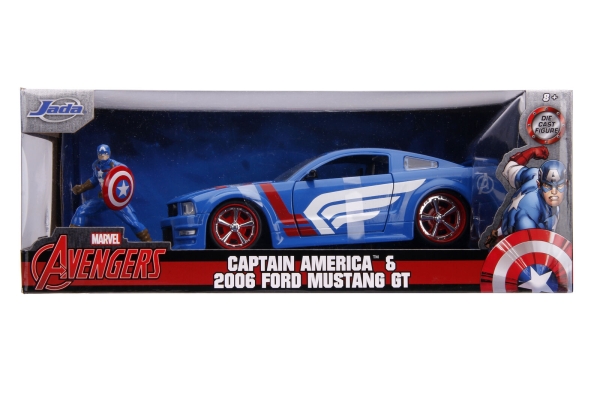 Jada Toys 253225007 Marvel Captain Future Figur + 2006 Ford Mustang GT 1:24 Modellauto