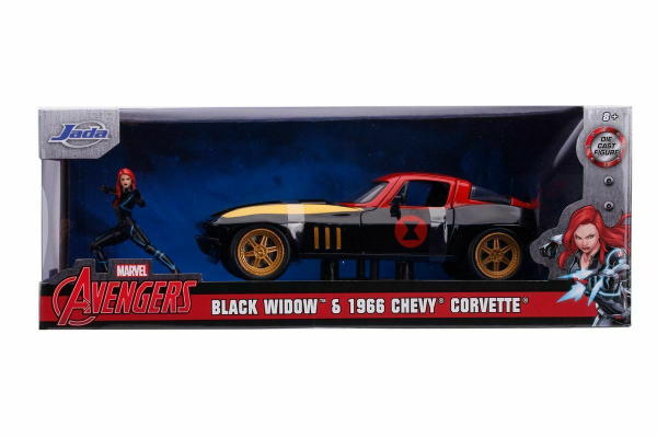 Jada Toys 253225014 Marvel Black Widow + Chevy 1966 Chevrolet Corvette 1:24 Modellauto