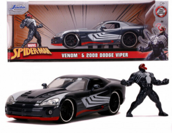 Jada Toys 253225015 Marvel Venom Figur + 2008 Dodge Viper 1:24 Modellauto
