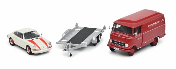 Schuco Mercedes Benz L319 + Trailer + Porsche 911 RS 1:43 limitiert Modellauto