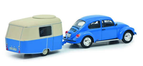 Schuco VW Käfer 1600i mit Hymer Eriba Puck Wohnwagen Anhänger 1:43 limitiert Modellauto