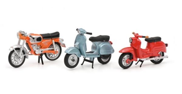 Schuco 1:43 3er Set Motorrad Simson Schwalbe / Zündapp KS 50 WC / Vespa