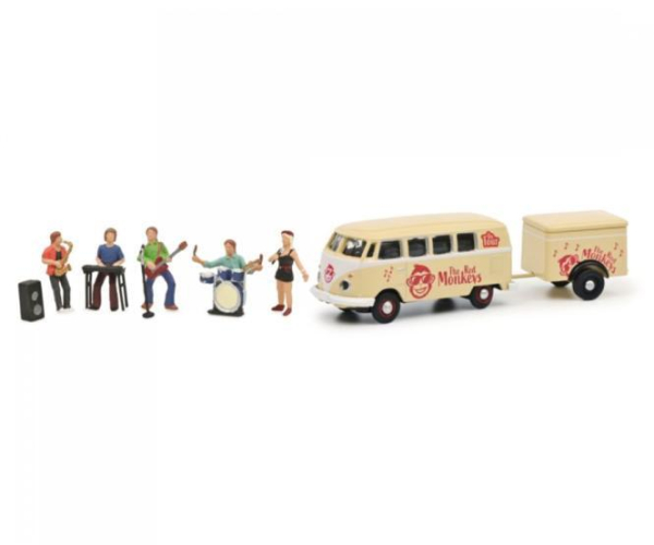 VW T1 Bus with trailer the red monkeys 1:87 Schuco 452669100 modelcar