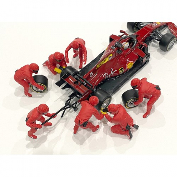 American Diorama 76553 Formel 1 Pit Crew II rot Shell Ferrari 1:18 F1 Mechaniker Figuren 1/1000