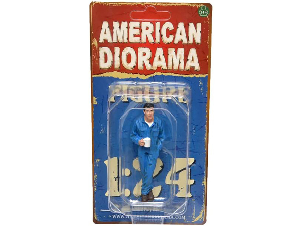 American Diorama 77495 Mechaniker Larry 1/1000 1:24 Figur macht Pause mit Tasse Kaffee