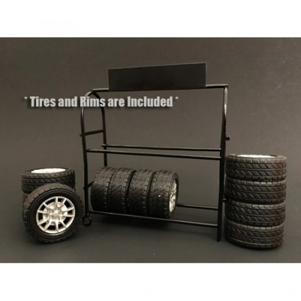 American Diorama 77518 Zubehör - Metall Reifengestell inkl. Reifen 1:18
