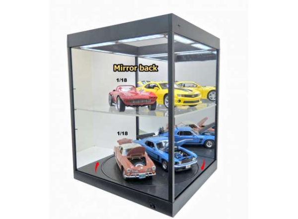 Display Case mit Beleuchtung und Drehteller T9-69929MBK Vitrine schwarz für Modellautos und viel mehr