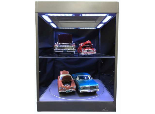 Vitrine mit Beleuchtung und Drehteller T9-69929s silber für Modellautos und viel mehr