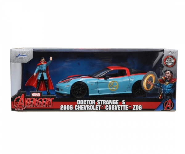 Jada Toys Marvel Doctor Strange Figur + Chevrolet Corvette Z06 2006 Chevy 1:24 Modellauto