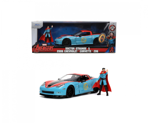 Jada Toys Marvel Doctor Strange Figur + Chevrolet Corvette Z06 2006 Chevy 1:24 Modellauto