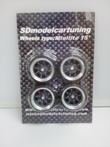 SD Felgen 15 Zoll Minilite gunmetal 30mm 1:18 Modellauto-Tuning