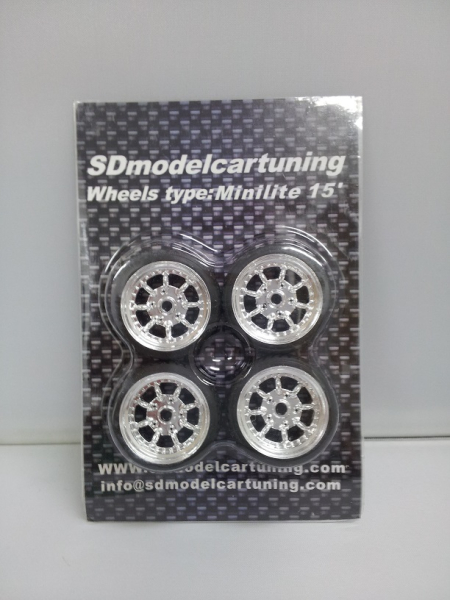 SD Felgen 15 Zoll Minilite chrom 30mm 1:18 Modellauto-Tuning