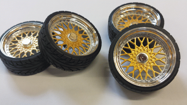 SD Felgen 19 Zoll BBS RS gold 35mm 1:18 Modellauto Tuning